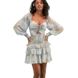 ASTR the Label Women’s Blue Marietta Floral Smocked Coquette Dress Size Large